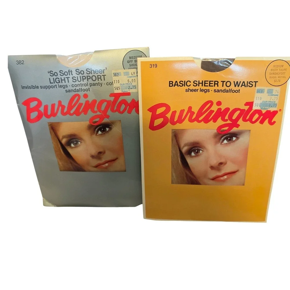 Vintage Burlington Pantyhose Set 2 Pairs Medium‎ Off Black Misty Taupe USA Made
